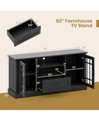 Farmhouse TV Stand for TVs up to 70'' Entertainment Media Center Storage Cabinet w/Glass Doors