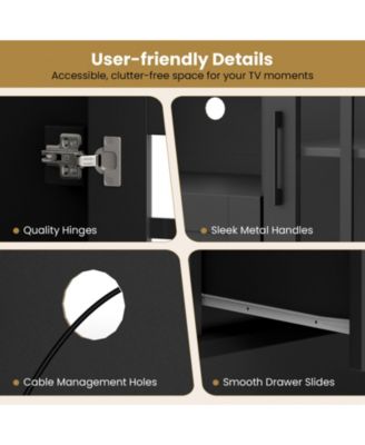 Farmhouse TV Stand for TVs up to 70'' Entertainment Media Center Storage Cabinet w/Glass Doors