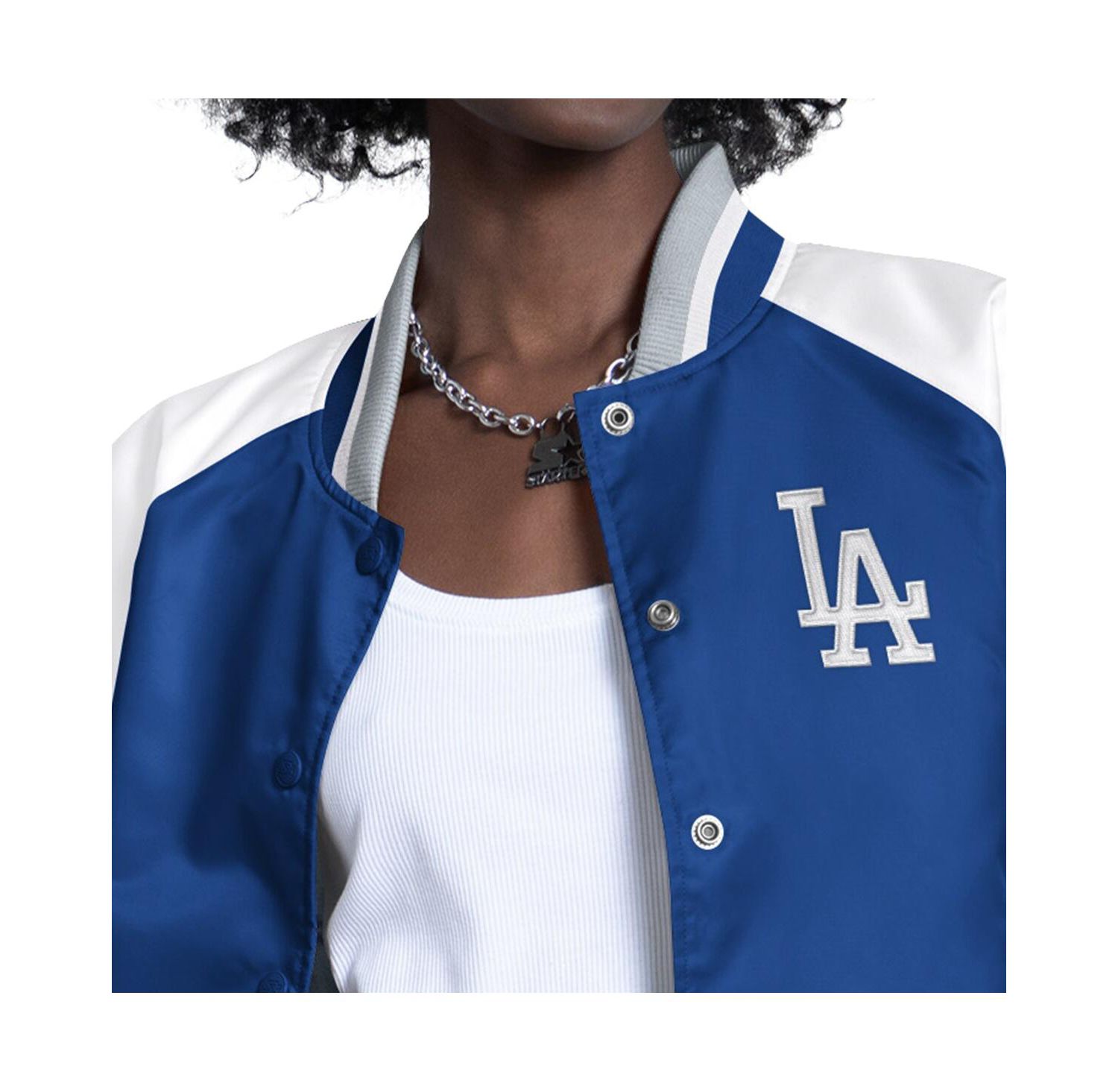 Women's White/Royal Los Angeles Dodgers Blitz Varsity Raglan Full-Snap Satin Jacket