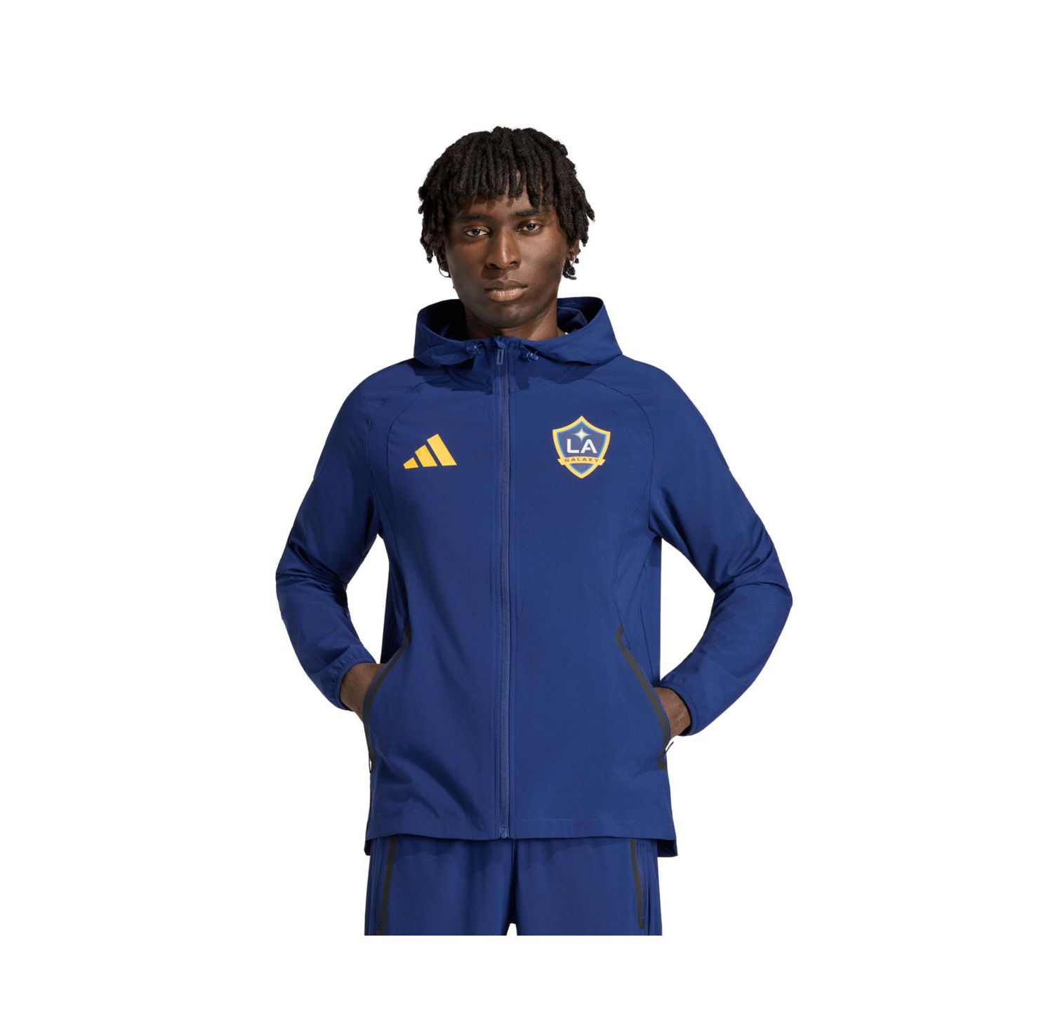 Men's Navy LA Galaxy Tiro Travel Full-Zip Hooded Windbreaker Jacket