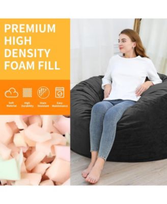 48" Giant Bean Bag Chair, Memory Foam, Plush Velvet, Washable Cover for Adults/Kids
