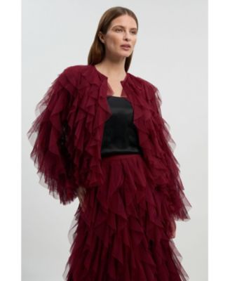 Women's Tulle Ruffle Detail Woven Jacket