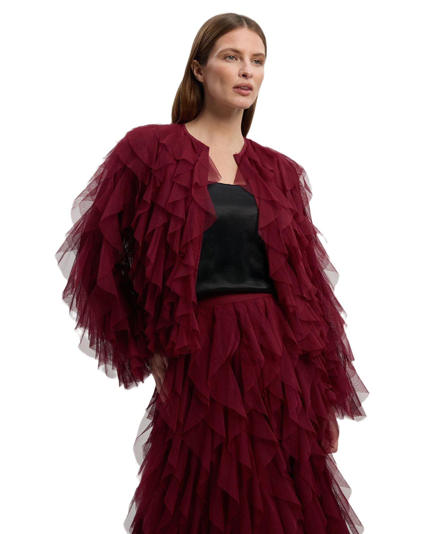 Women's Tulle Ruffle Detail Woven Jacket