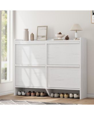 Shoe Cabinet with 4 Flip Drawers, Hidden Shoe Storage Organizer for Entryway, Wooden Shoe, Space-Saving Shoe Cupboard