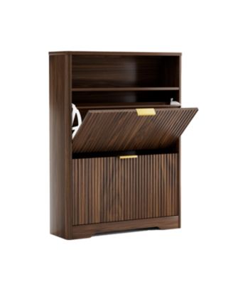 Shoes Storage Cabinet with 2 Flip Drawers, Tall Free Standing Shoe Organizer Rack