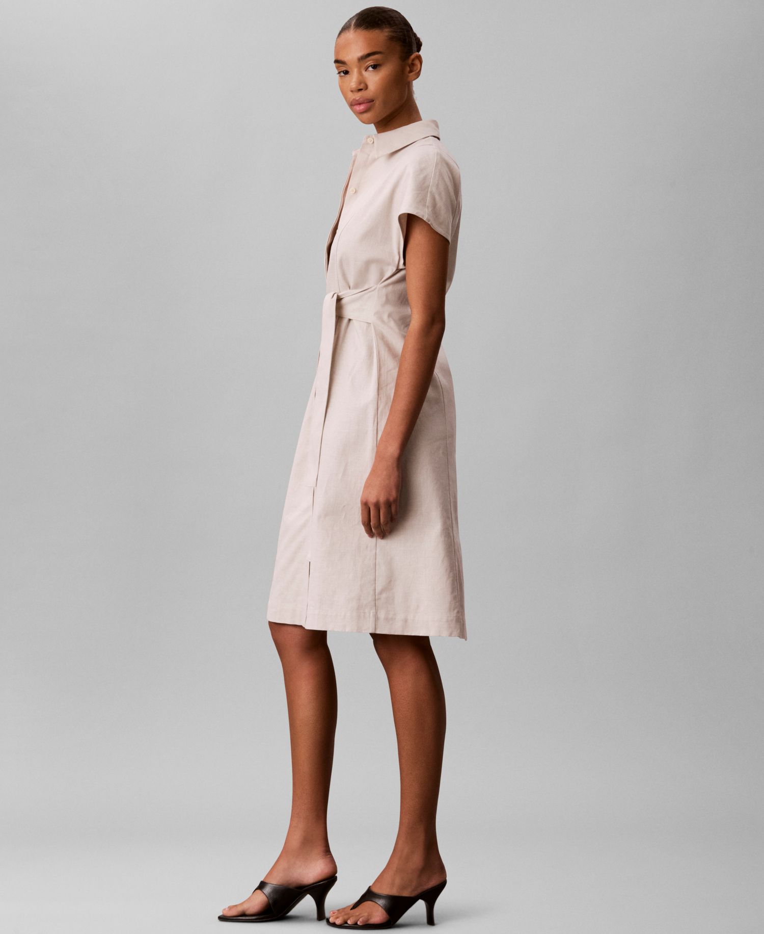 Women's Short-Sleeve Collared Midi Shirt Dress