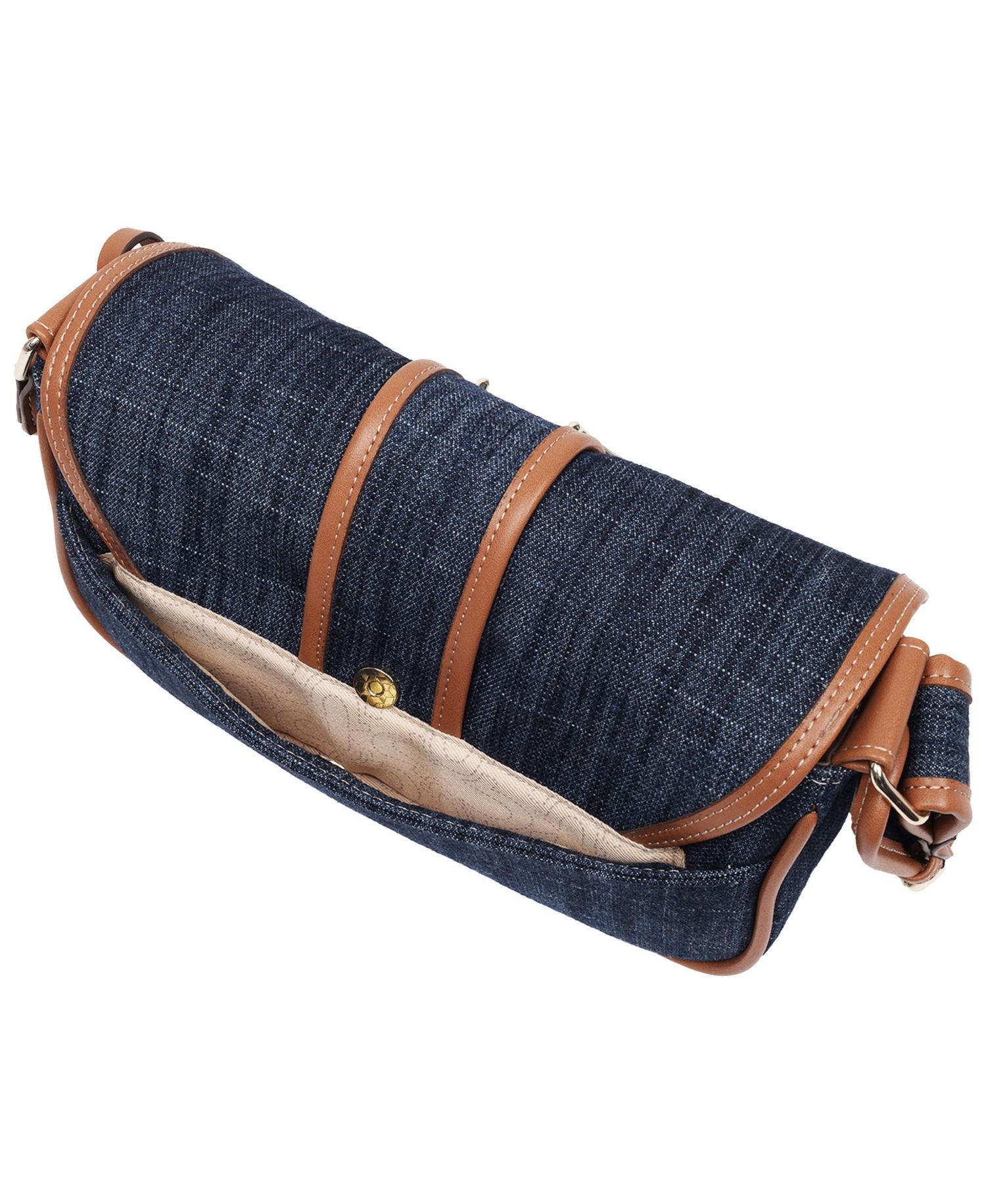 Double Pocket Denim Satchel with Horseshoe Hardware