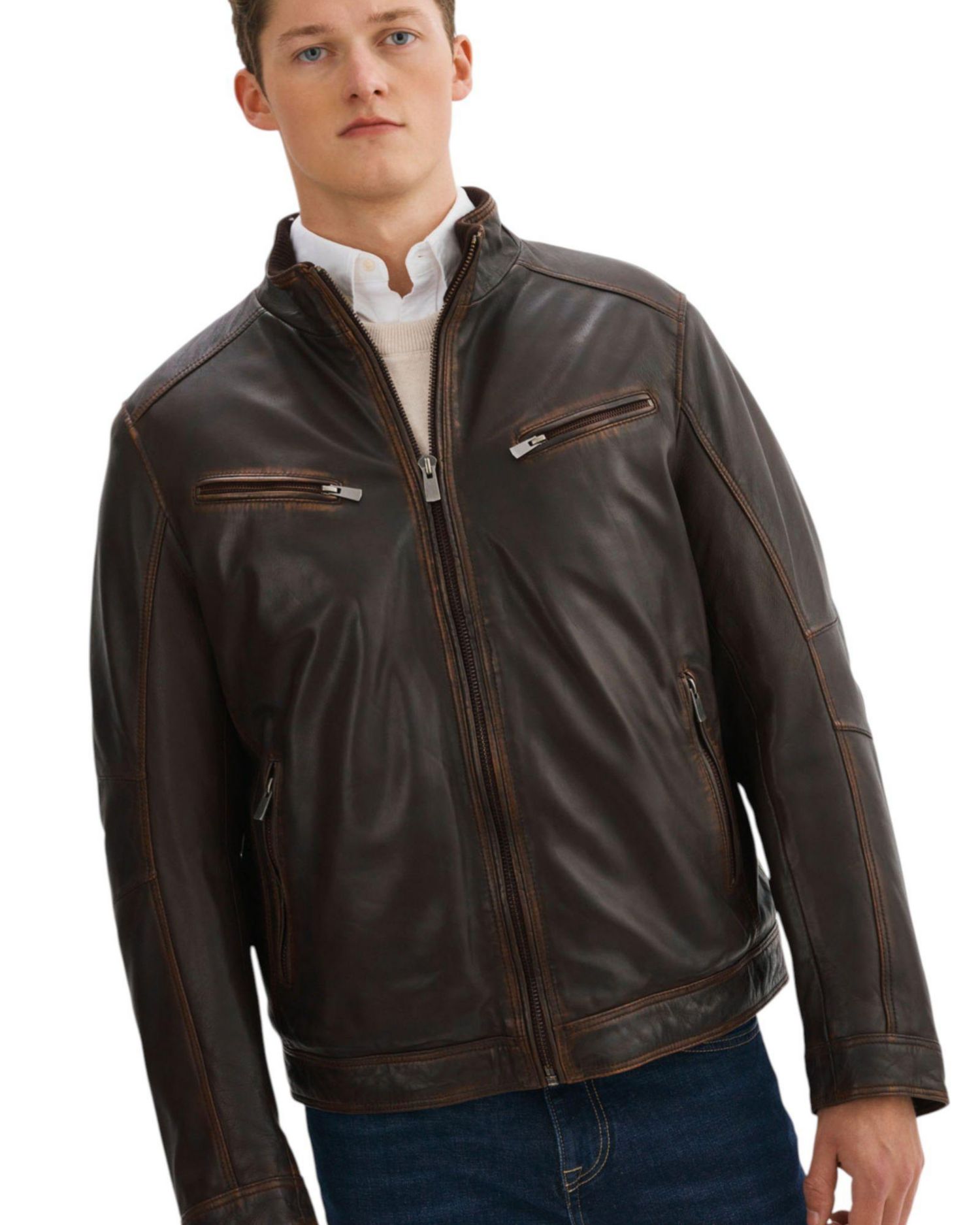 Men's GUNNER-V Distressed Leather Jacket