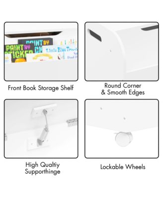 Kids Toy Storage Box - Wooden Toy & Book Organizer with 4 Wheels, Front Bookshelf, Flip-Top Lid and Safety Hinge for Playroom