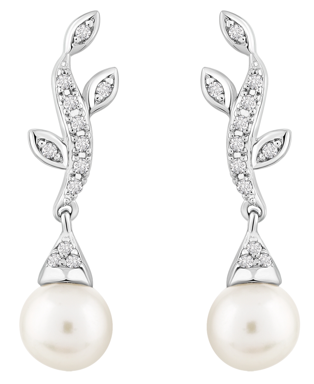 Macy's Cultured Freshwater Pearl (7mm) & Lab Grown White Sapphire (5 ct. t.w.) Drop Earrings in Sterling Silver