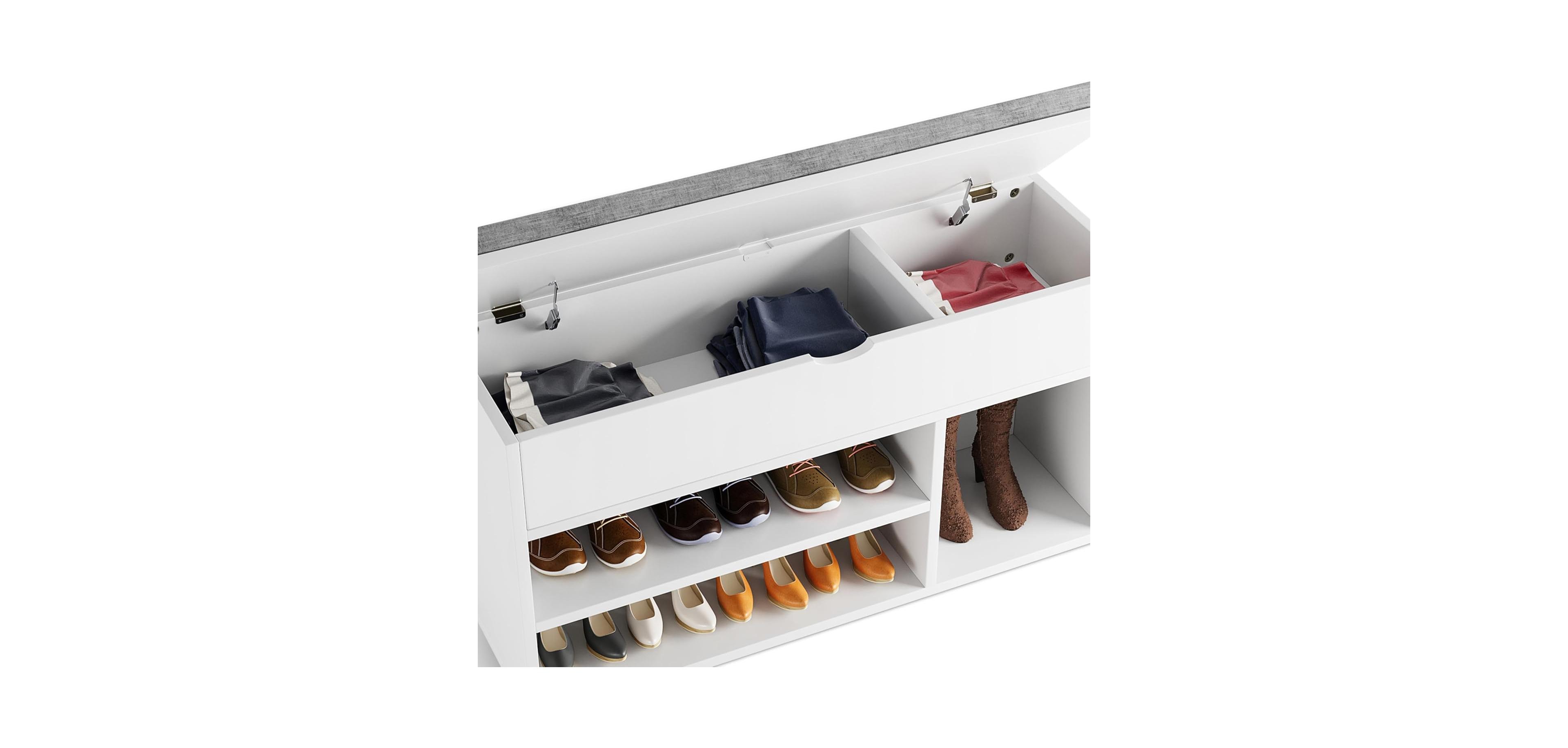 gaomon Wooden 2-Tier Lift-Top Shoe Storage Bench with Cushioned Seat