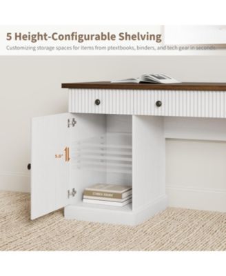 Fluted Home Office Desk Storage, in Modern Executive Desk with Charging Station, Wooden Computer Writing Desk with File Cabinet And Drawers
