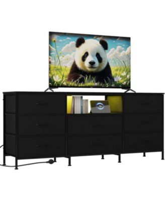 TV Stand Dresser for 45-65 Inch TV, Entertainment Center with LED Lights, 8 Fabric Drawers, Metal Frame Storage Cabinet