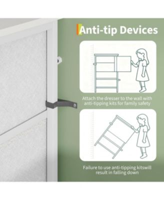 TV Stand Dresser for 45-65 Inch TV, Entertainment Center with LED Lights, 8 Fabric Drawers, Metal Frame Storage Cabinet