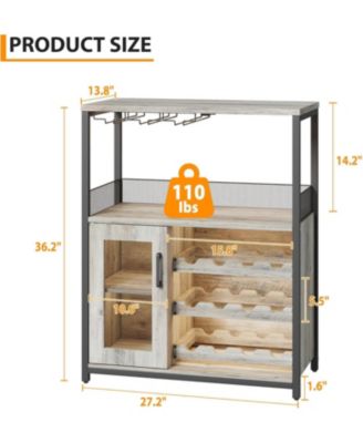 Wooden Wine Bar Cabinet with LED Light, Adjustable Shelves, Glass Holders & Mesh Door, Compact Sideboard