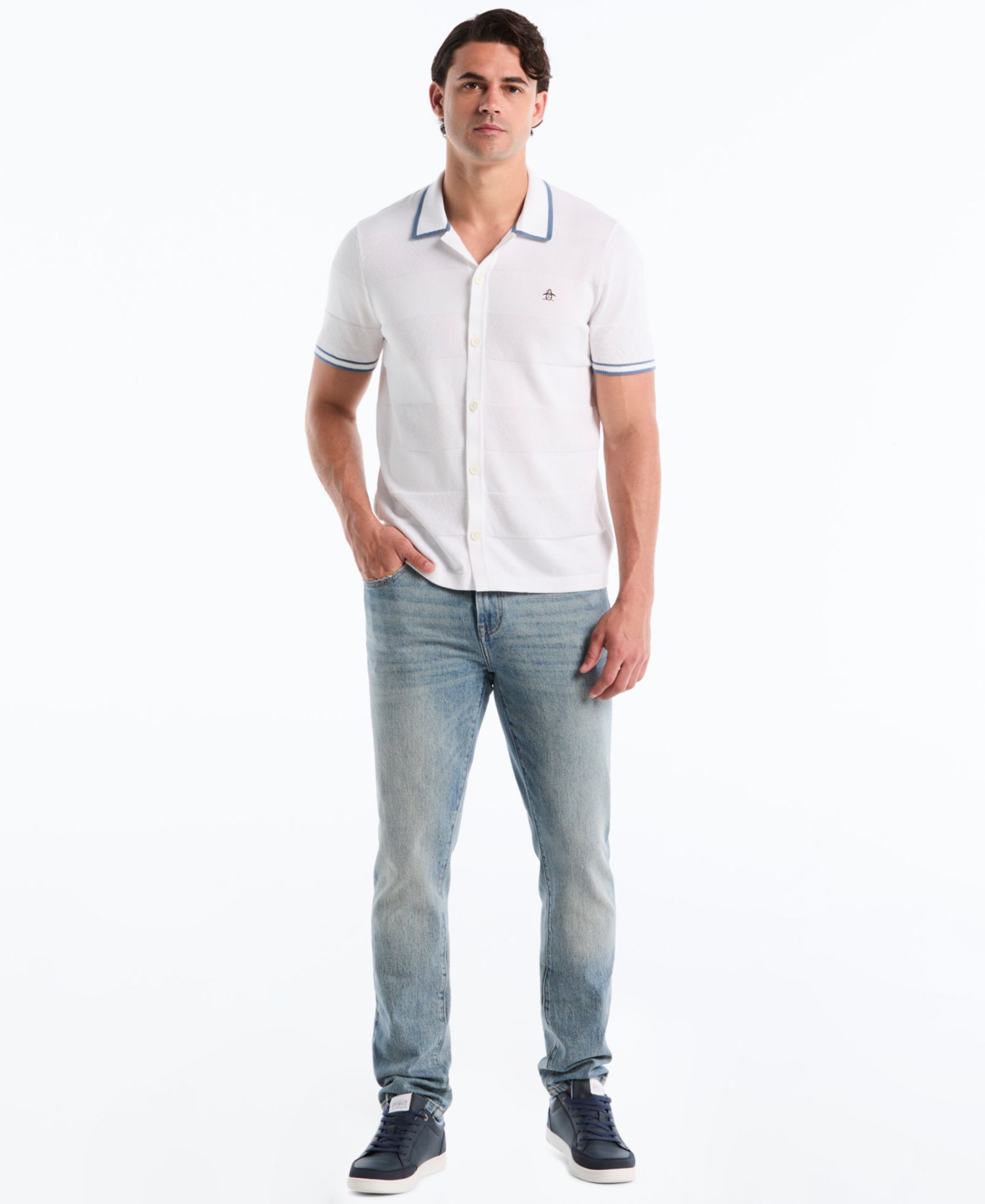 Men's Cotton Seed Stitch Polo Sweater