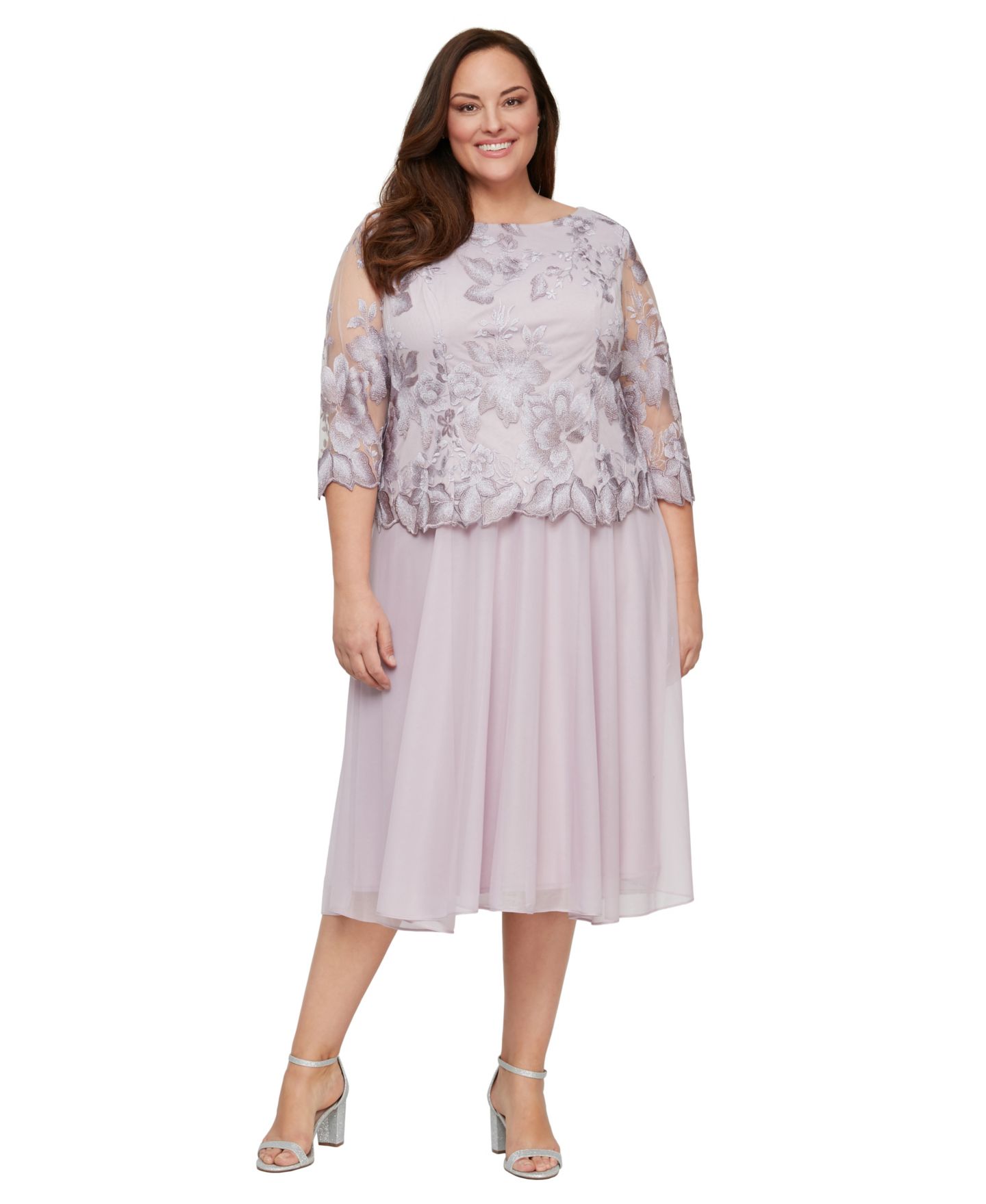 Женское платье Alex Evenings Plus Size Boat Neck Midi, цвет: Ракушечный розовый — фото 1