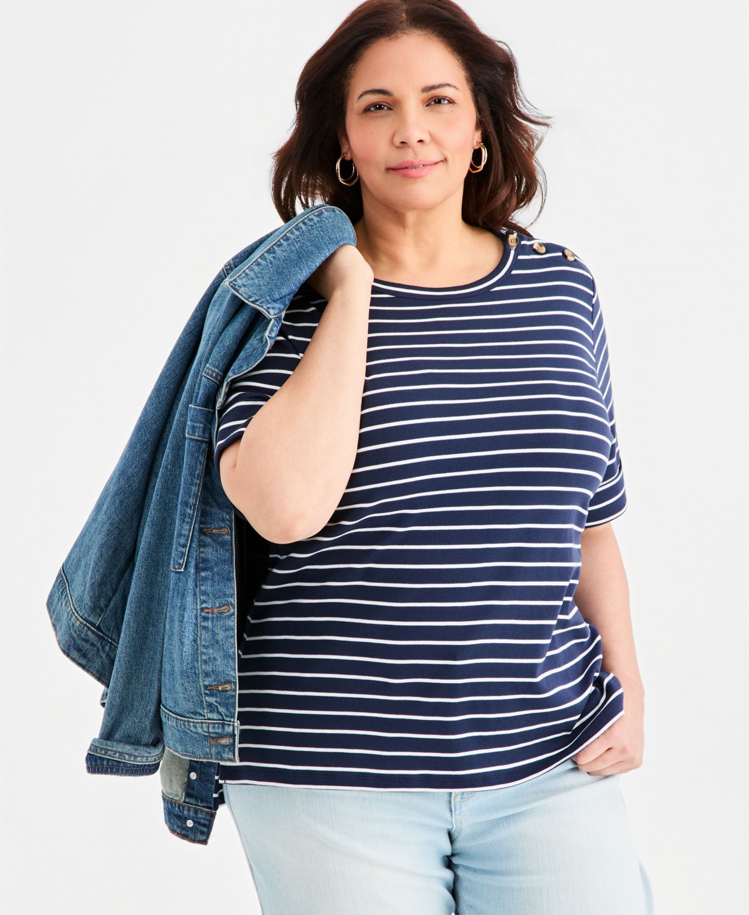 Petite Pima Cotton Boat-Neck Elbow Sleeve Top