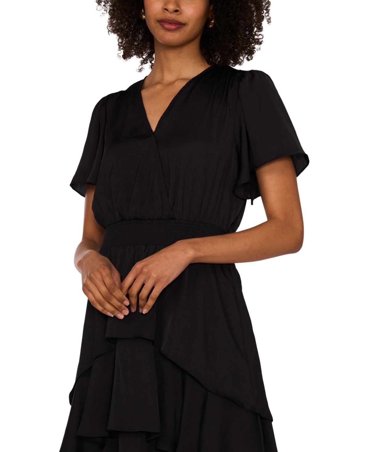 Vince Camuto Women's V-Neck Smock Waist Tiered Layer Dress