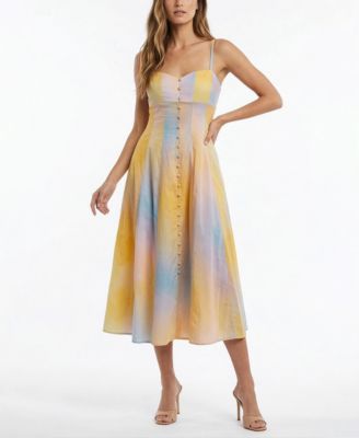 Women's Sleeveless A-Line Sweetheart Neck Button-Front Dress