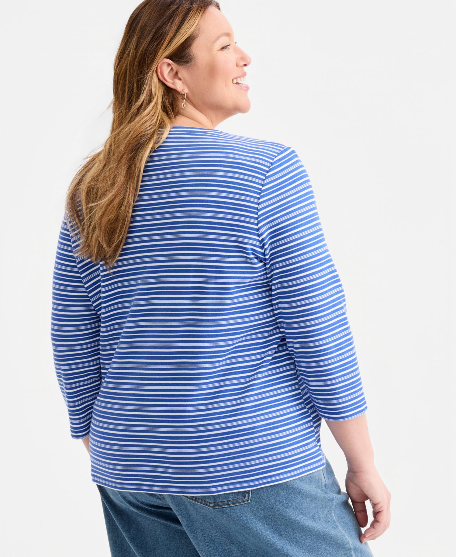 Petite Printed 3/4-Sleeve Henley Top