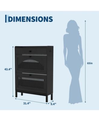 Compact Shoe Storage Cabinet with 2 Hollow-Panel Flip Drawers and Top Drawer