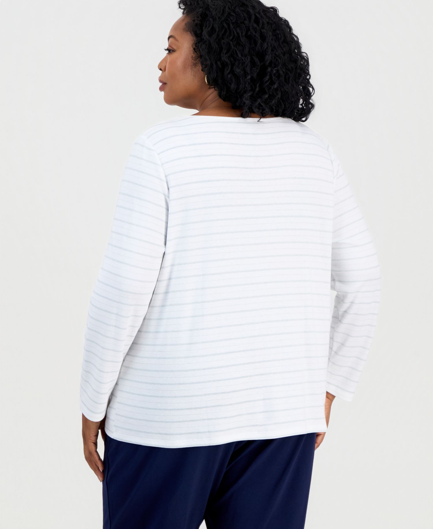 Plus Size Printed Long-Sleeve Scoop-Neck Top