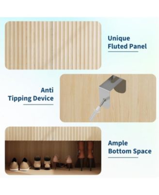 45" Freestanding Fluted Oak Shoe Cabinet with 2 Push-Release Doors