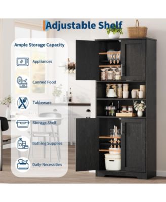 67" Tall Kitchen Pantry Cabinet,Farmhouse Kitchen Pantry Cabinet and Coffee Bar with 4 Doors, 1 Drawer, Adjustable Shelf, and Microwave Stand