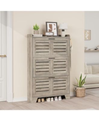 Shoe Cabinet Storage for Entryway, Narrow Shoe Cabinet with Flip Drawers, Freestanding Hidden Slim Shoe Organizer Cabinet