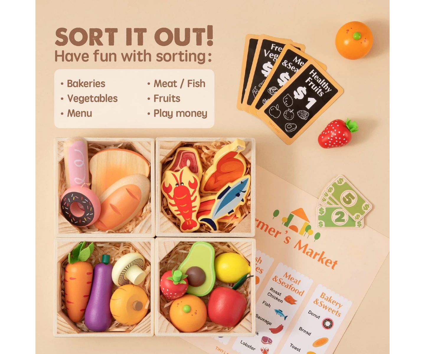 Детские игрушки Tiny Land Wooden Play Food Pretend Cooking Set, Ages 3+ — фото 7
