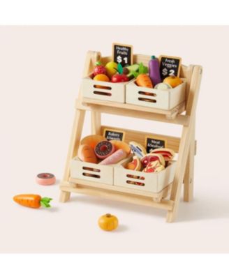 Play Kitchen Accessories – Play Kitchen Food Storage: Versatile Wooden Rack for Play Food