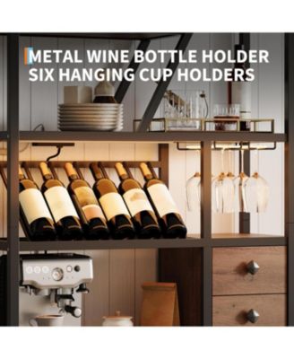 Bar Cabinet with Power Outlets, 71.2" Tall Wine Liquor Cabinets with LED Lights