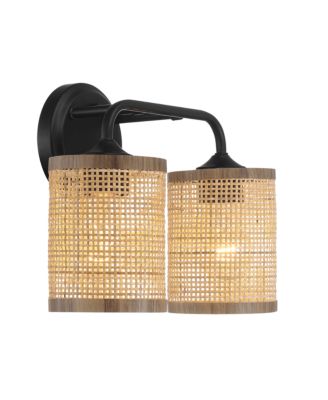 Quell Double Light Vanity With Natural Rattan Shade Wall Lamp