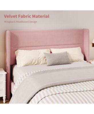 Twin Upholstered Platform Bed Frame with Wingback Headboard, Wood Slats Support, No Box Spring Needed