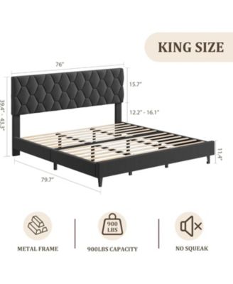 King Upholstered Platform Bed Frame with Headboard, Wooden Slats Support, No Box Spring Needed, Easy Assembly