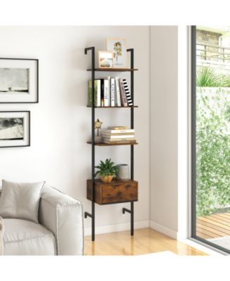 5-Tier Ladder Bookcase with Drawer