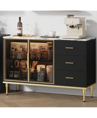 Buffet Sideboard Cabinet with Storage, 46.4" Large Fluted Kitchen Sideboard Cabinet