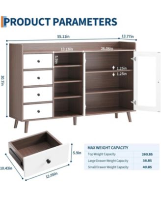 Farmhouse Sideboard Buffet Cabinet with Adjustable Shelves Glass Doors and Open Storage for Kitchen Dining and Entryway Walnut