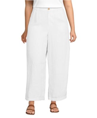 Women's Linen High Rise Pleated Barrel Leg Ankle Pants