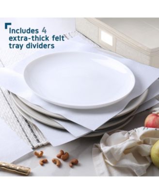 Platter Storage Case - Quilted Hard Shell Fine China Container, Stackable Platter Organizer with Handles & Felt Dividers