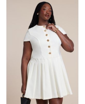 Women's Button Detail Pleated Mini Dress