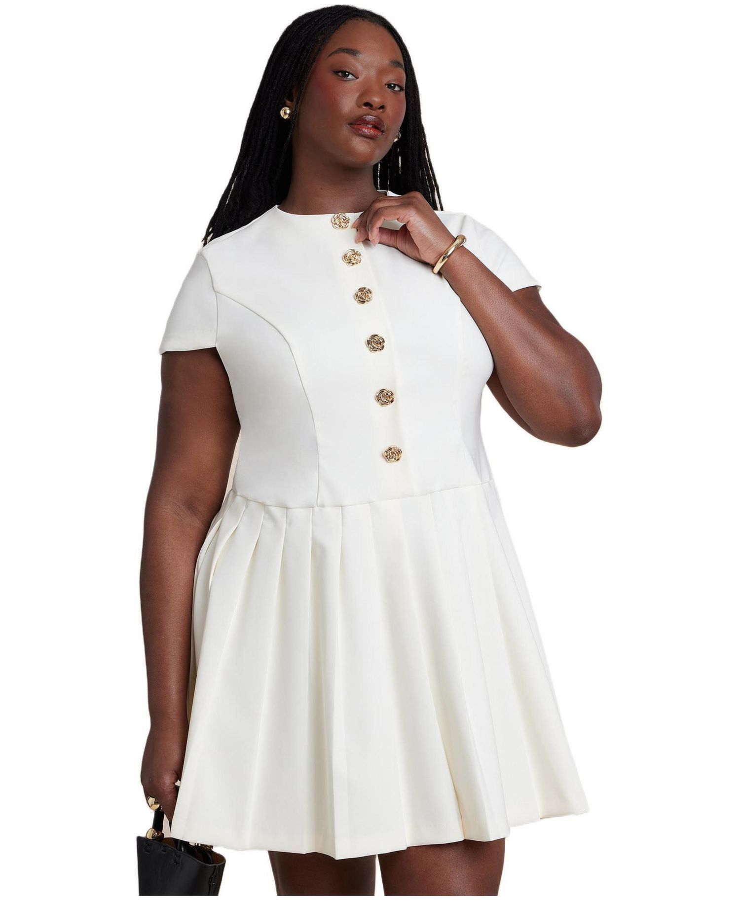 Women's Button Detail Pleated Mini Dress