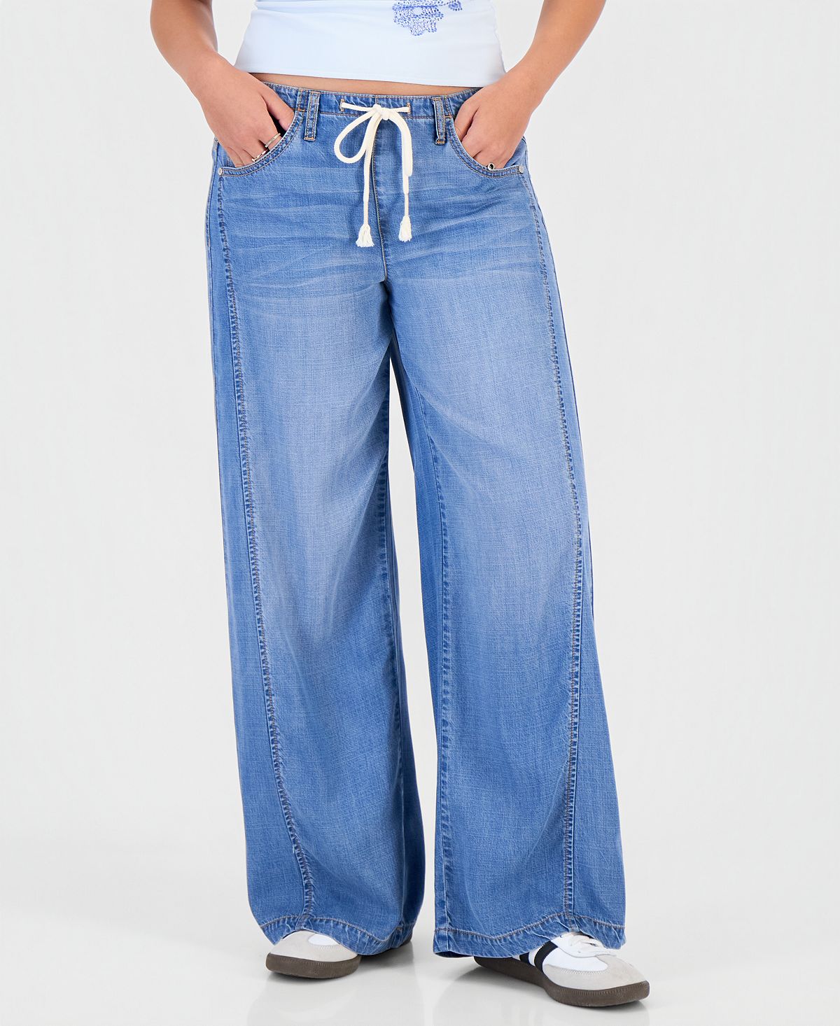 Celebrity Pink Juniors' Light-Weight Wide-Leg Drawstring Jeans view 6 — MAYCSS fashion products