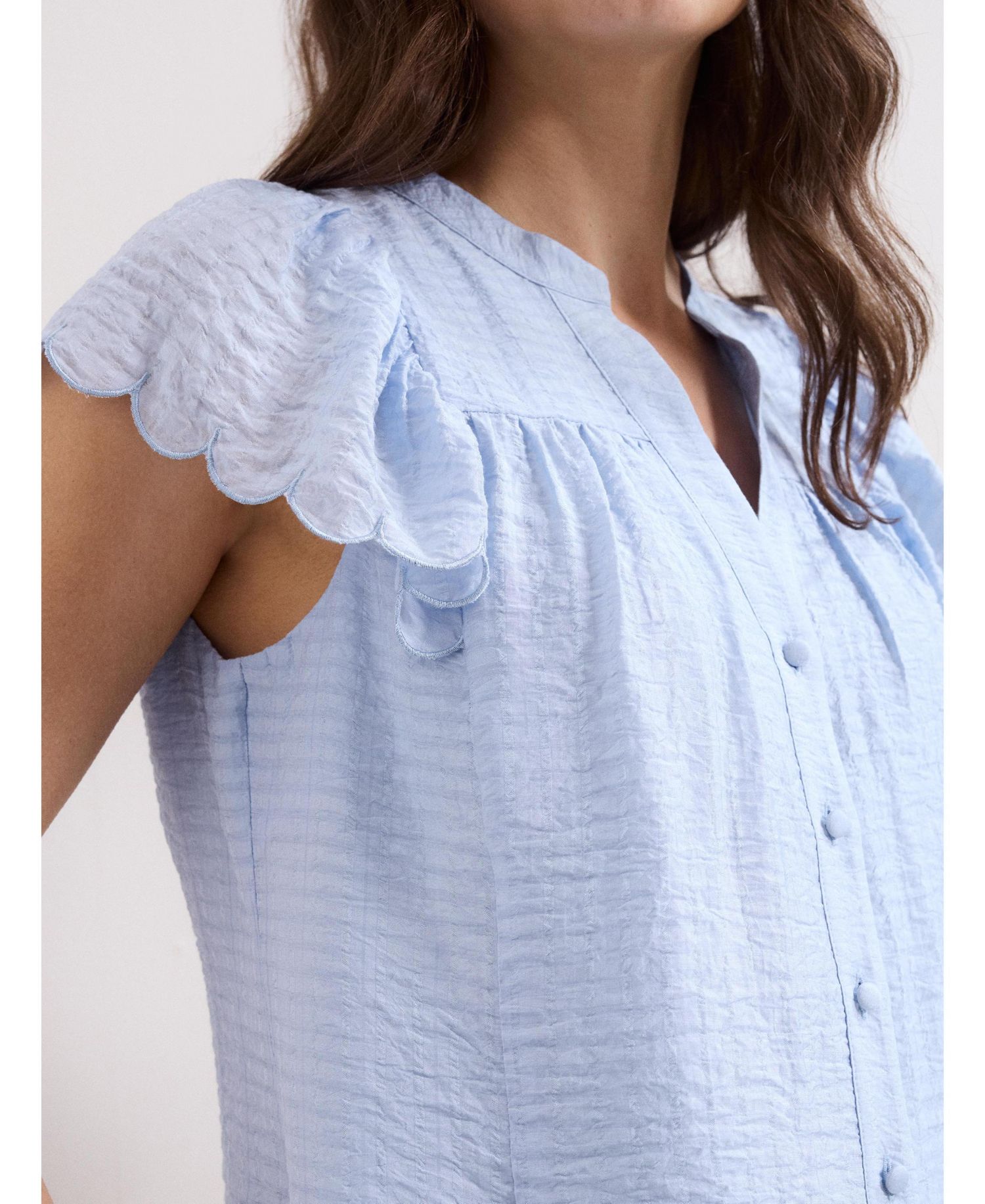 Women's Aleasha Scallop Sleeve V-Neck Blouse