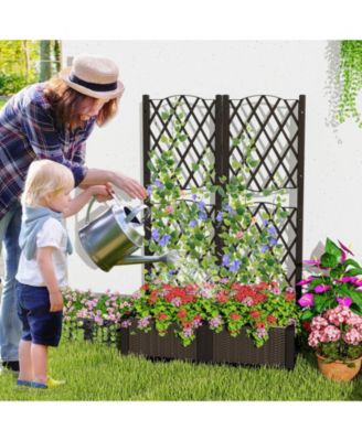 2PCS Raised Garden Bed w/Trellis Planter Box for Climbing Plants 32'' x 16'' x 48''