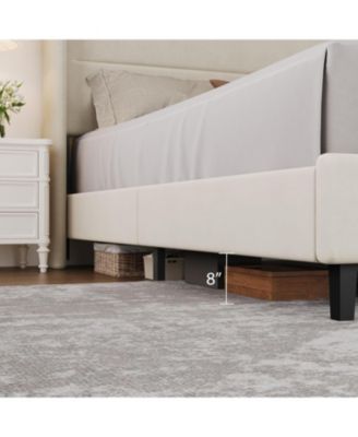 Full Velvet Bed Frame with Wingback Headboard, Upholstered Platform Bed with Wood Slats, No Box Spring Needed