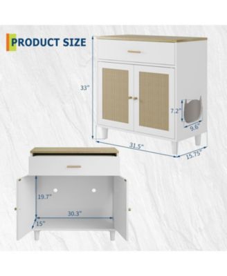 Hidden Cat Litter Box Enclosure Furniture, 31.5" Wooden Dog Proof Cat Litter Box Enclosure Cabinet with Drawer and 2 Sisal Doors