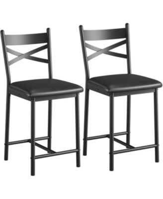 Set of 2 PU Upholstered Bar Stools with Footrest, Modern Counter Height Chairs with Back for Kitchen Island, Apartment
