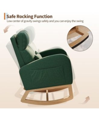 Corduroy Rocking Chair, Modern Nursery Glider with Side Pockets & Pillow, Living Room, Bedroom